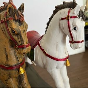 Lot of 2 Rocking Horses Cmas 12x12x2.5” White & Brown Burton & Burton 2010 Rare